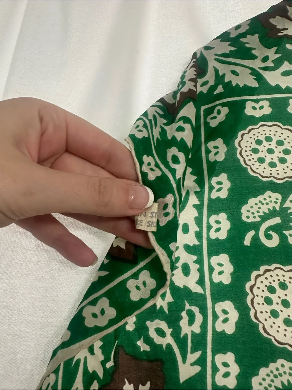 Green / Brown Floral Square Silk Scarf